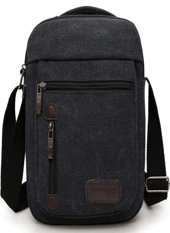 CAAORDKSO Messenger bag for Men, Vintage Canvas Crossbody Bag Shoulder Bag, Small Messenger Satchel Bag for Women, 8.8 x 11 x 3.5 inch (Black) - Image 1